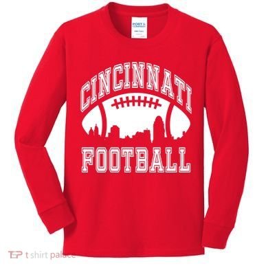 Cincinnati Football City Skyline Kids Long Sleeve Shirt