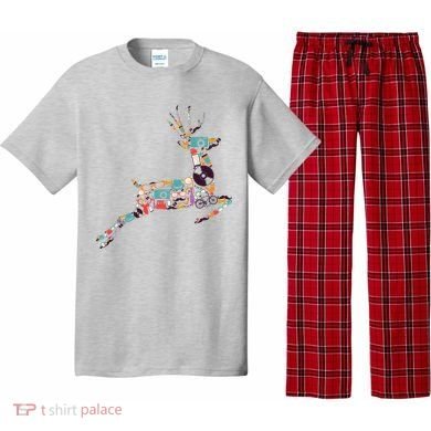 Cool Festive Christmas Gifts Pattern Reindeer Pajama Set