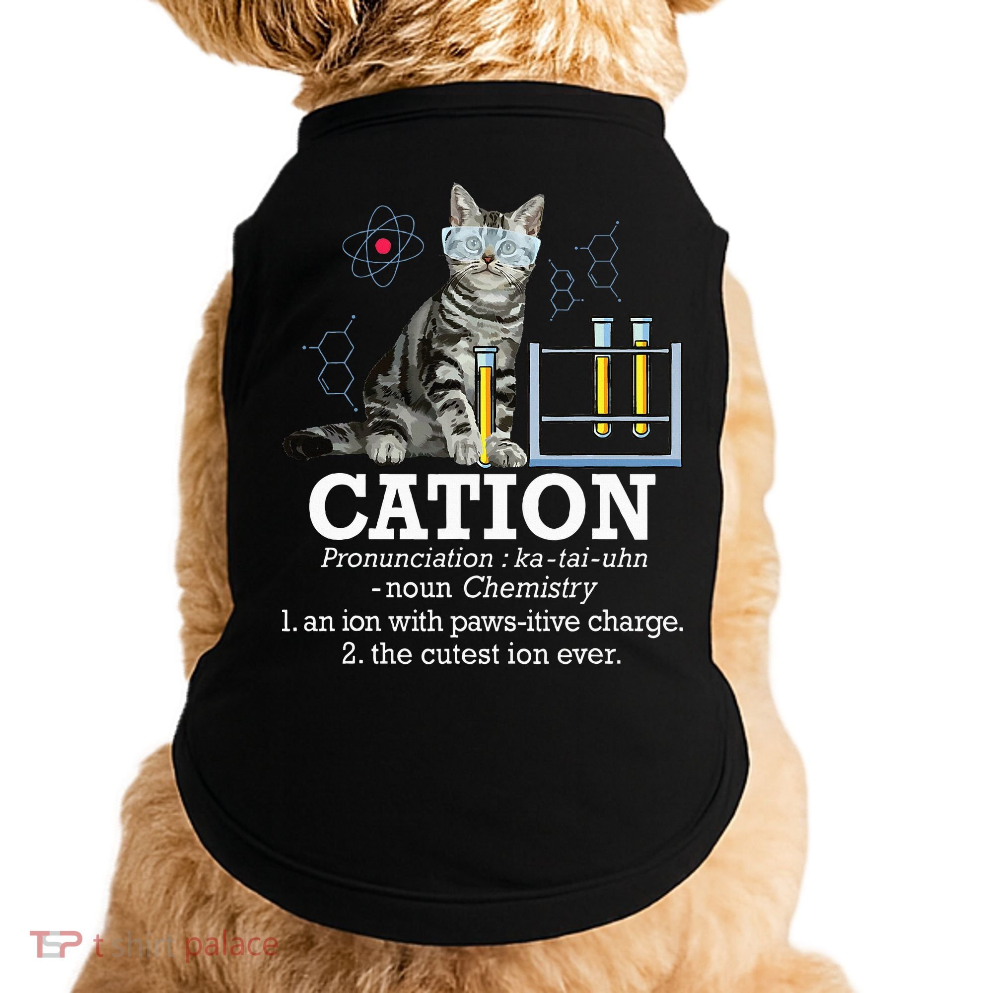 Cation Funny Chemistry Humor Science Teacher Cat Pun Doggie Tank
