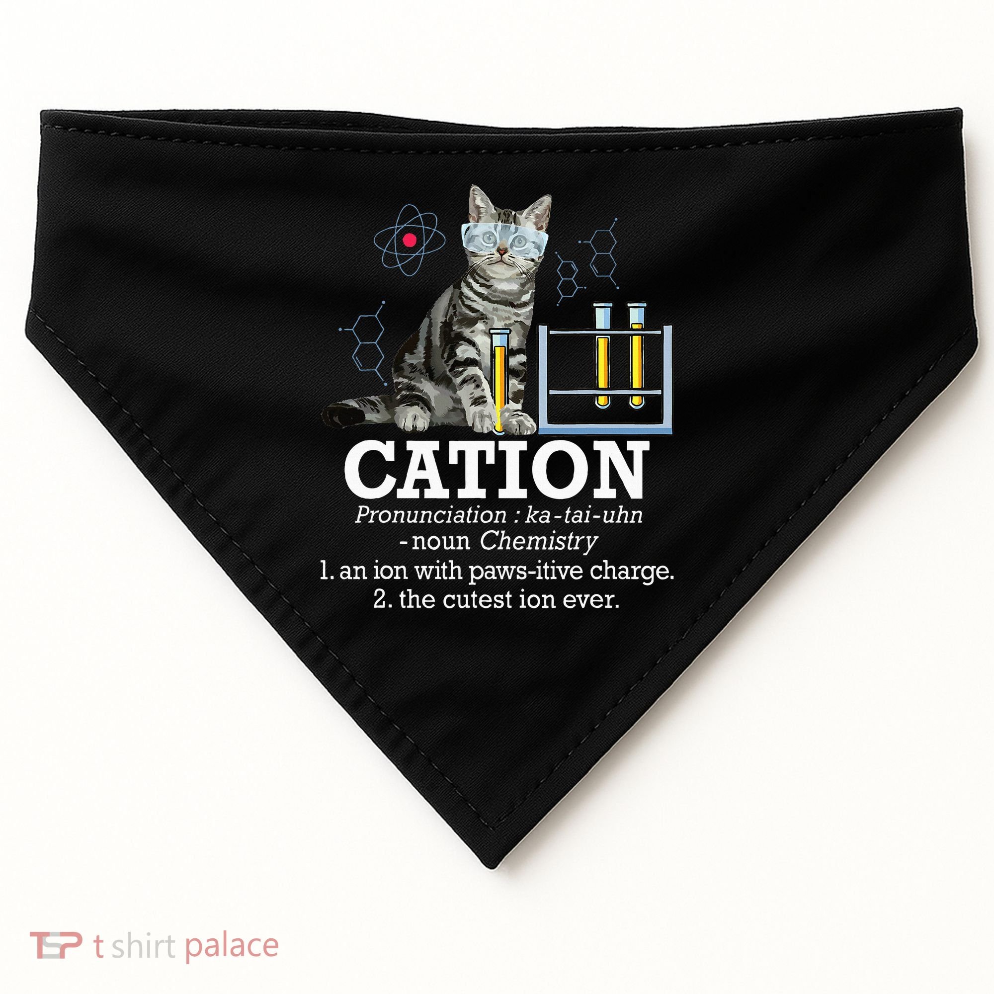 Cation Funny Chemistry Humor Science Teacher Cat Pun USA-Made Doggie Bandana