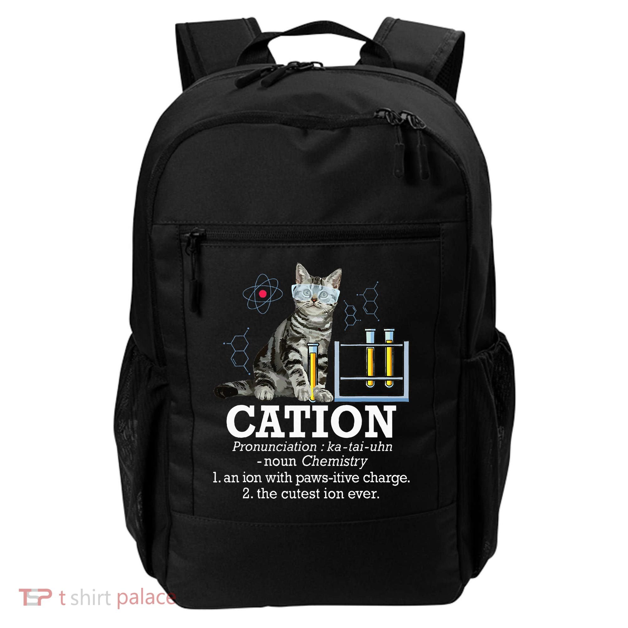 Cation Funny Chemistry Humor Science Teacher Cat Pun Backpack