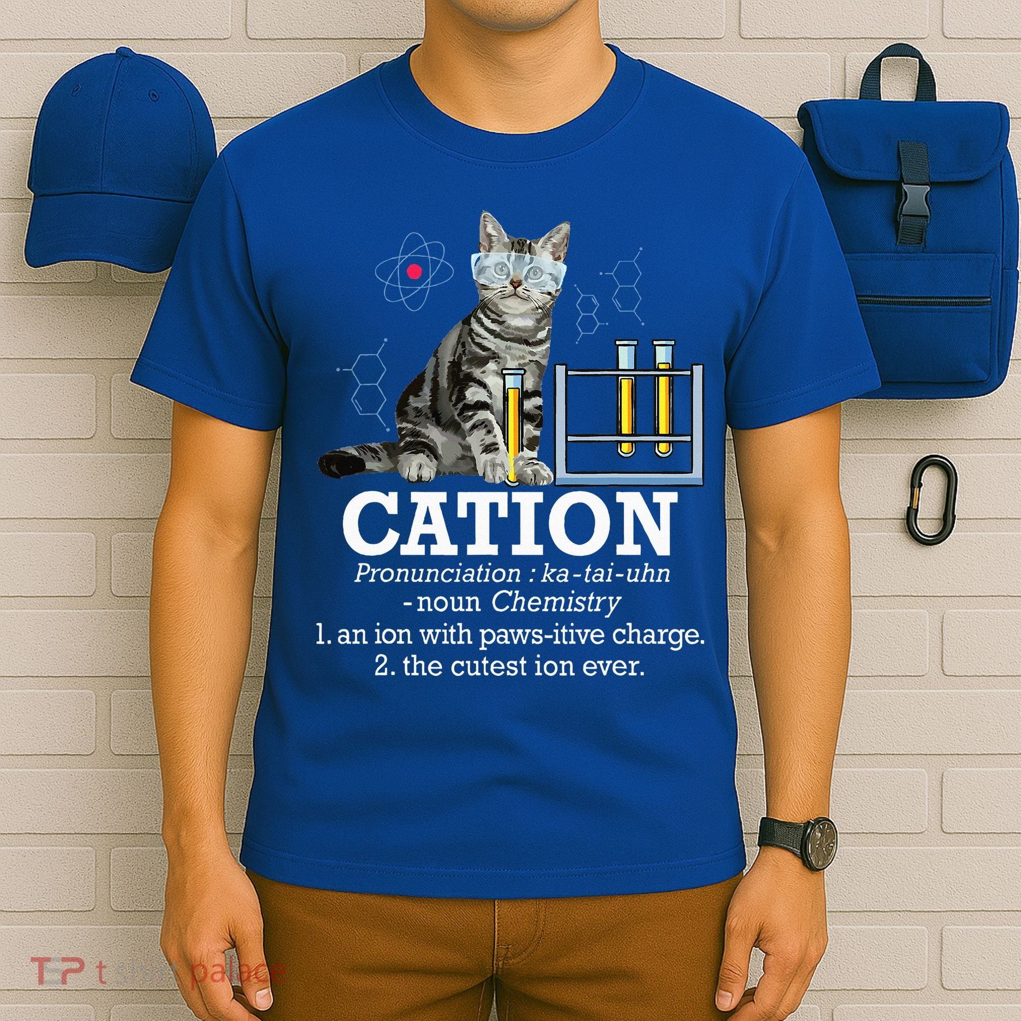 Cation Funny Chemistry Humor Science Teacher Cat Pun T-Shirt