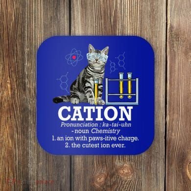 Cation Funny Chemistry Humor Science Teacher Cat Pun Coaster