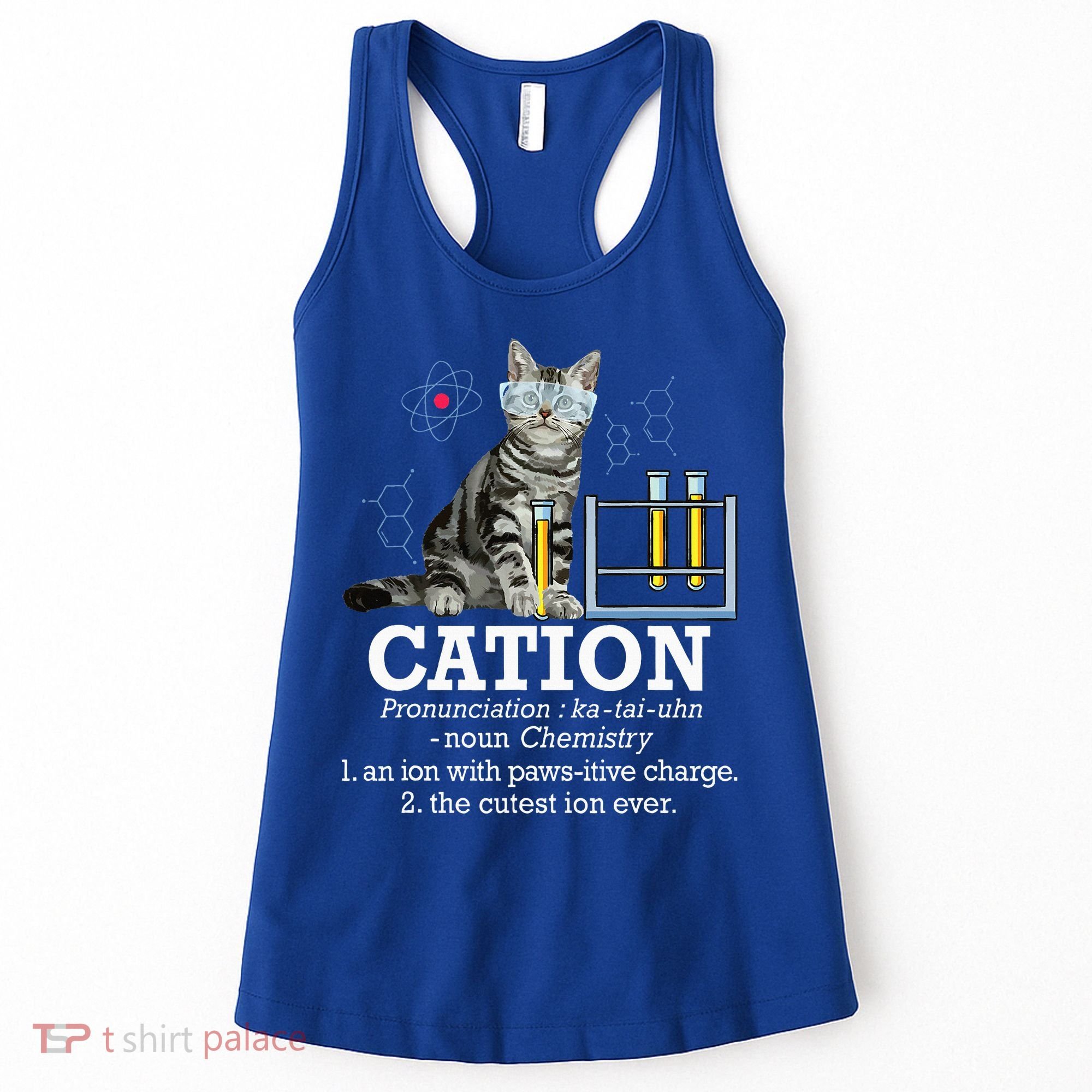 Cation Funny Chemistry Humor Science Teacher Cat Pun Women's Tank Top