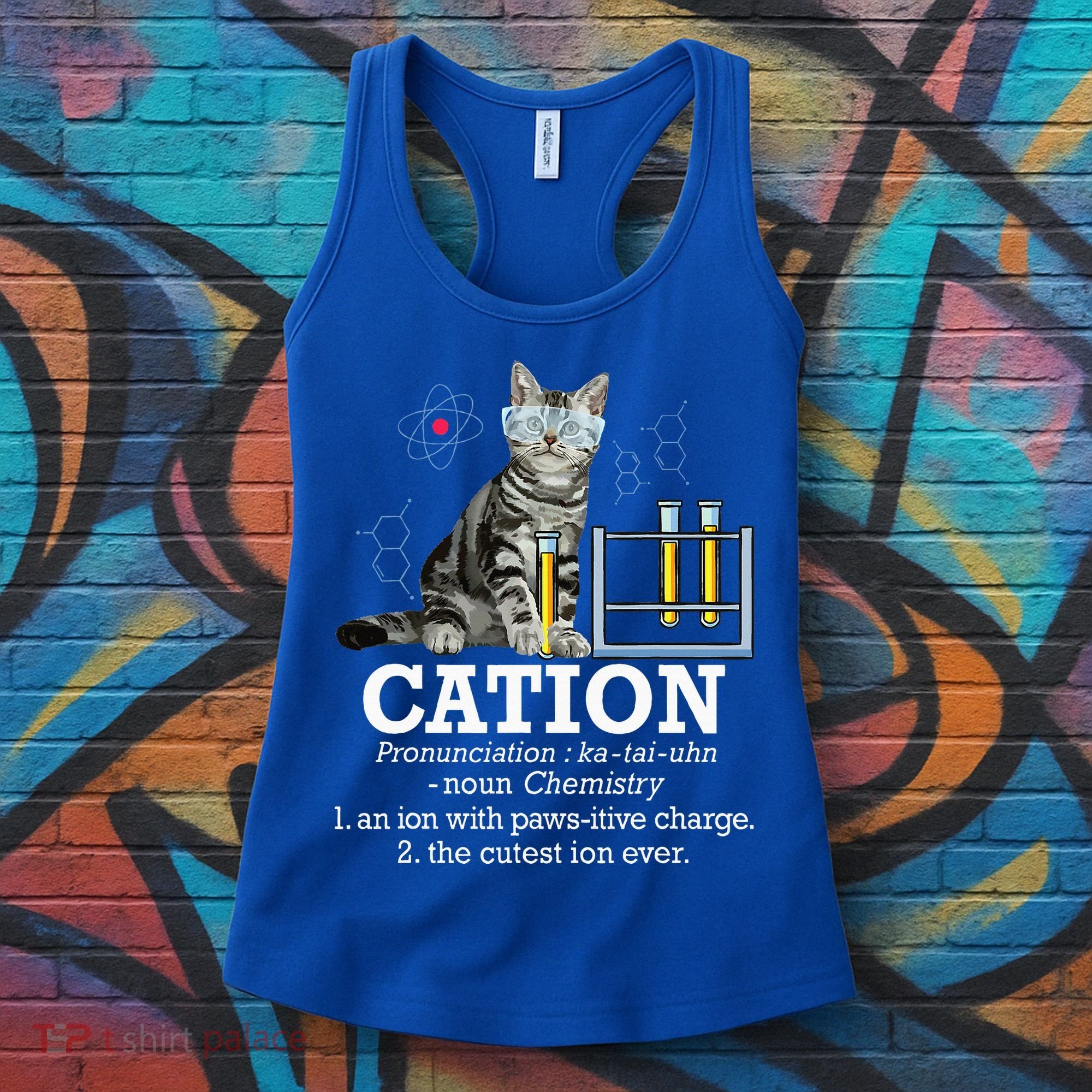 Cation Funny Chemistry Humor Science Teacher Cat Pun Women's Tank Top