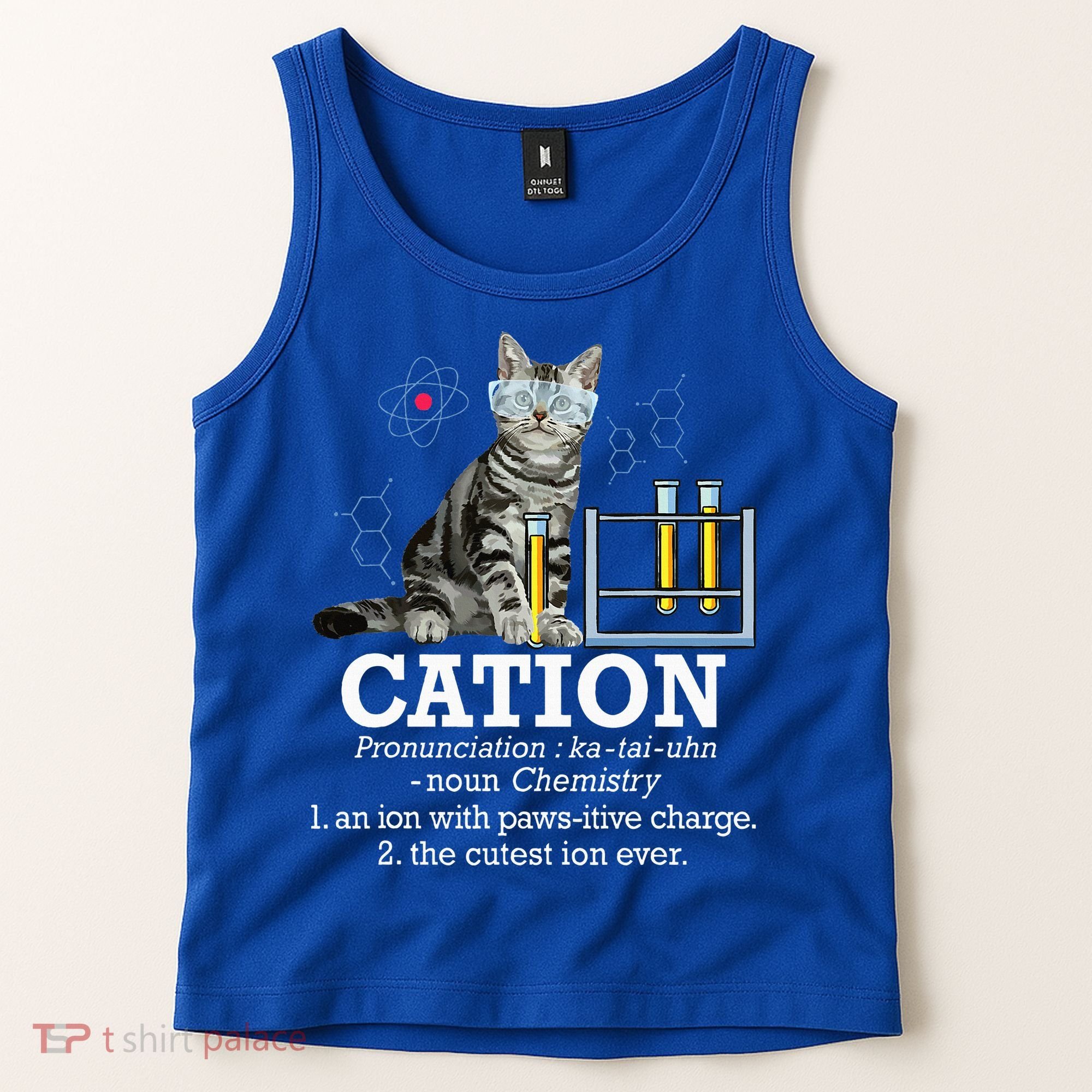 Cation Funny Chemistry Humor Science Teacher Cat Pun Tank Top
