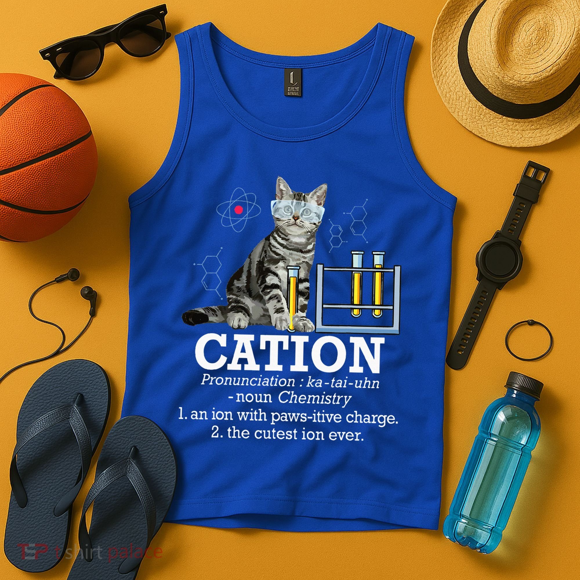 Cation Funny Chemistry Humor Science Teacher Cat Pun Tank Top