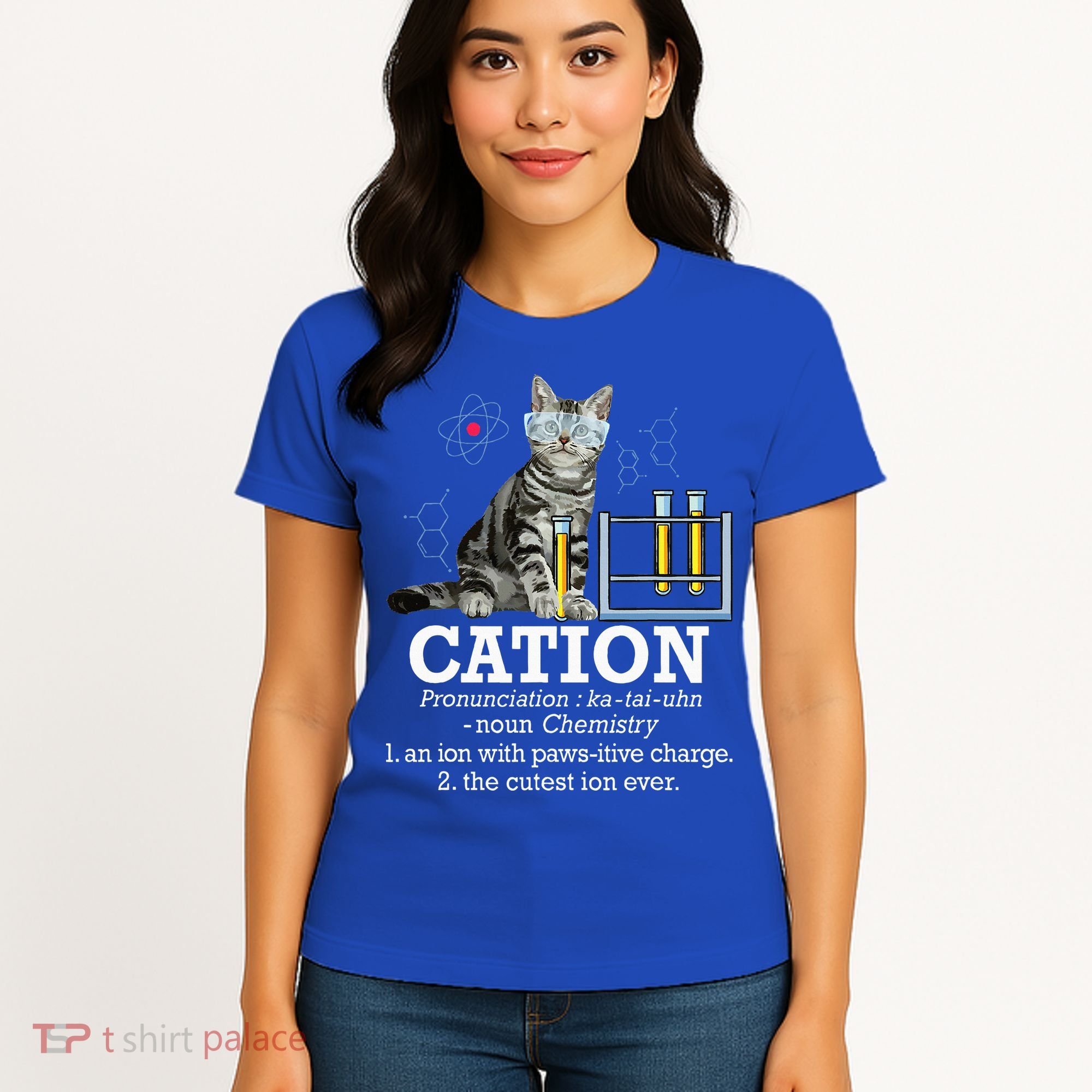 Cation Funny Chemistry Humor Science Teacher Cat Pun Women's T-Shirt