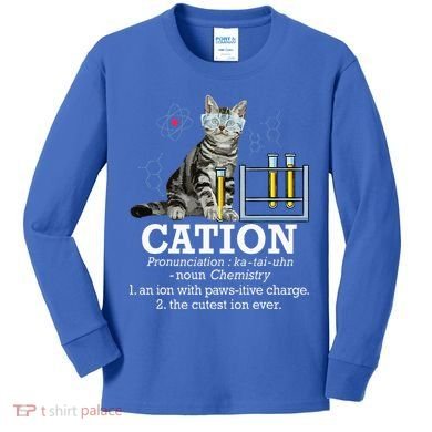 Cation Funny Chemistry Humor Science Teacher Cat Pun Kids Long Sleeve Shirt