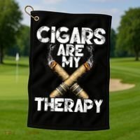 Cool Funny Cigar For Men Cigars Are My Therapy Golf Towel thumb 1