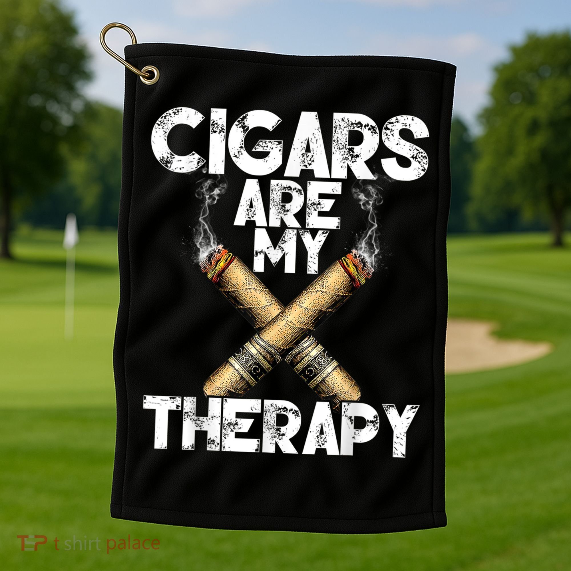 Cool Funny Cigar For Men Cigars Are My Therapy Golf Towel