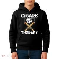 Cool Funny Cigar For Men Cigars Are My Therapy Kids Hoodie thumb 4