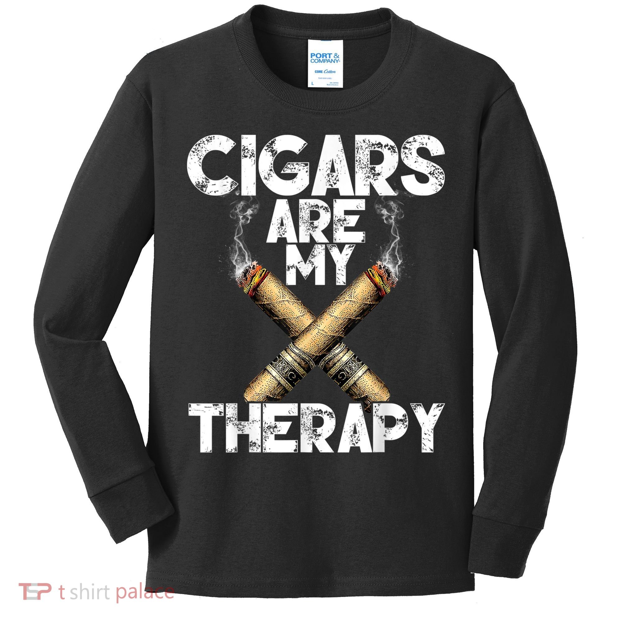 Cool Funny Cigar For Men Cigars Are My Therapy Kids Long Sleeve Shirt