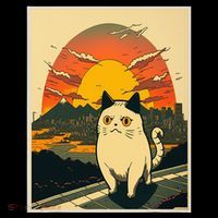 Catzilla Funny Ca Vintage Ca Cat Lover Wave T-Shirt thumb 7