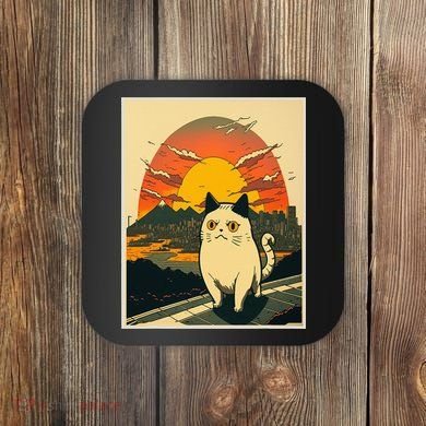 Catzilla Funny Ca Vintage Ca Cat Lover Wave Coaster