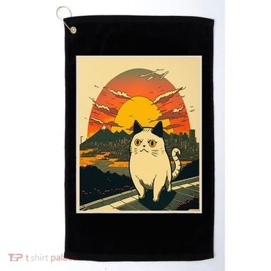 Catzilla Funny Ca Vintage Ca Cat Lover Wave Golf Towel