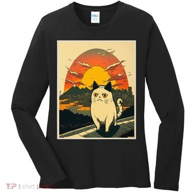 Catzilla Funny Ca Vintage Ca Cat Lover Wave Women's Long Sleeve Shirt