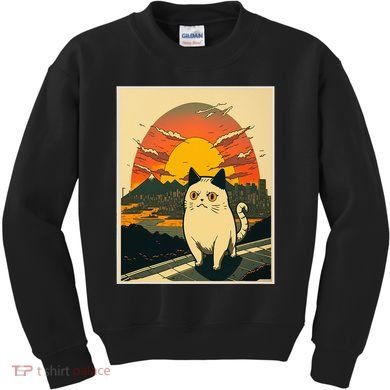 Catzilla Funny Ca Vintage Ca Cat Lover Wave Kids Sweatshirt