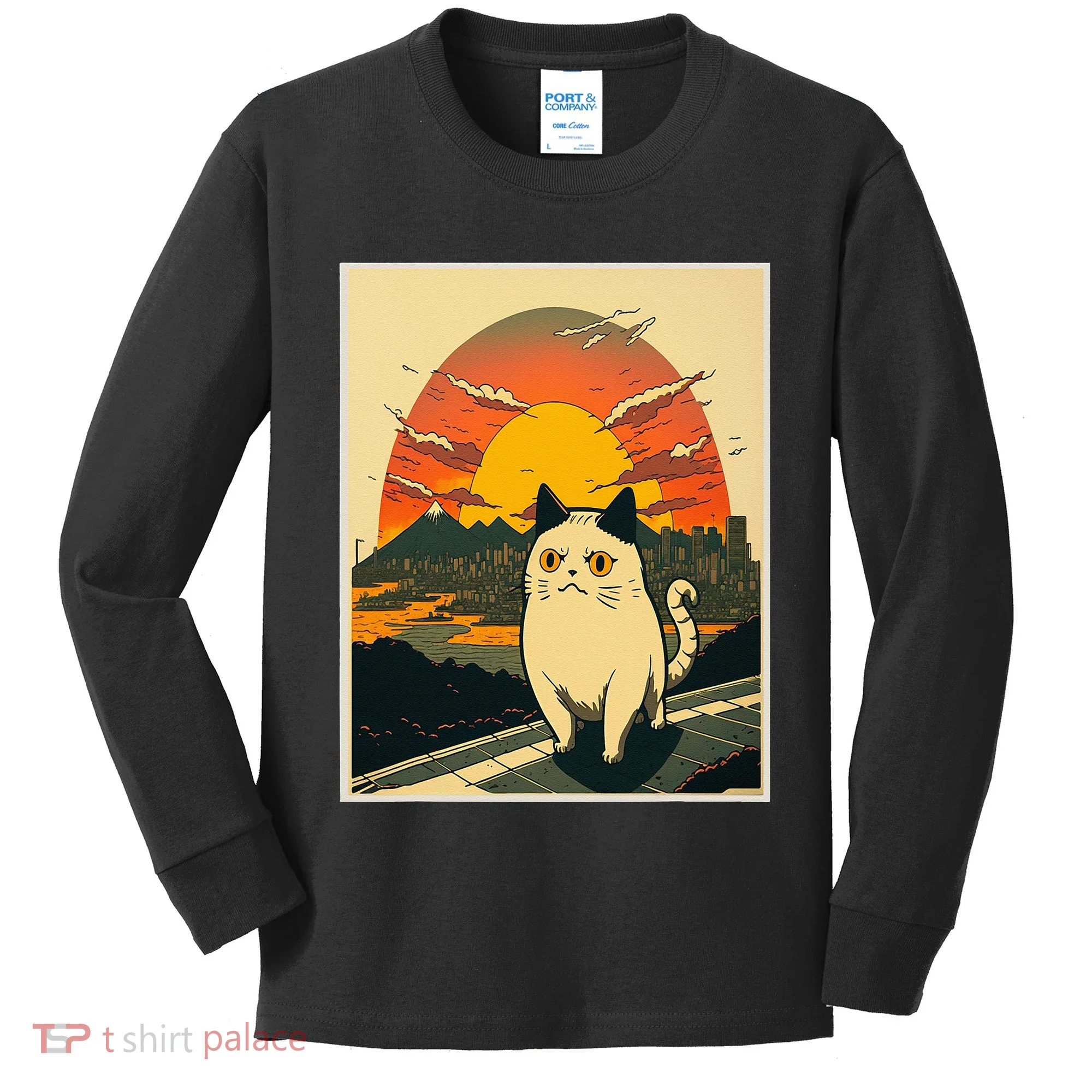 Catzilla Funny Ca Vintage Ca Cat Lover Wave Kids Long Sleeve Shirt