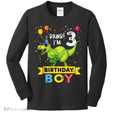Cute Funny Cute T Rex Dinosaur 3 Year Old Funny 3rd Birthday Kids Long Sleeve Shirt