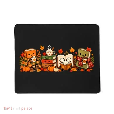 Cute Fall Character Book Stack  Reading Mousepad