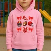 Cute Football Cheer Fan Lover Coquette style Kids Hoodie thumb 2