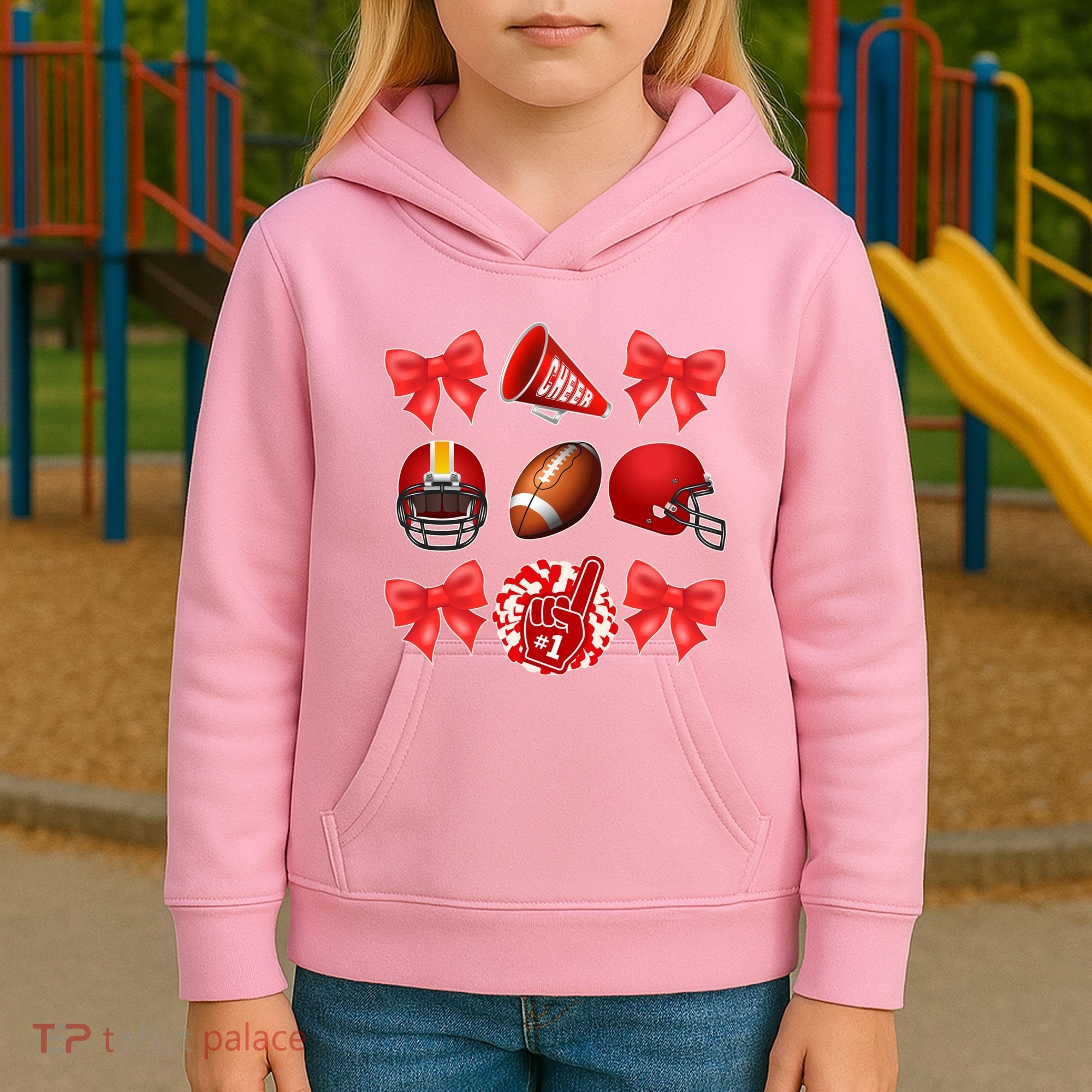 Cute Football Cheer Fan Lover Coquette style Kids Hoodie