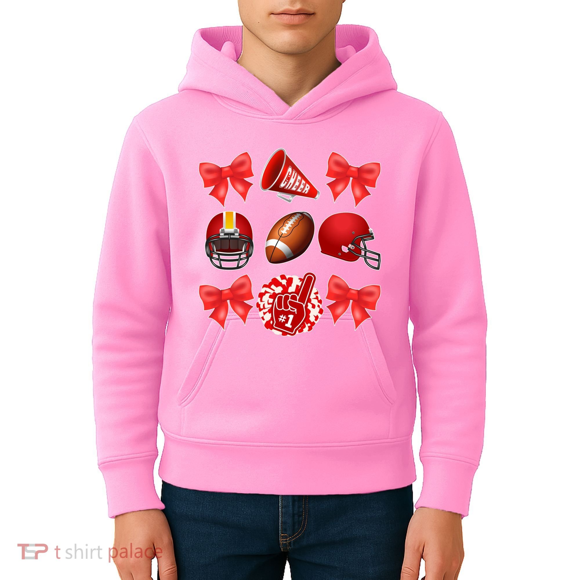 Cute Football Cheer Fan Lover Coquette style Kids Hoodie