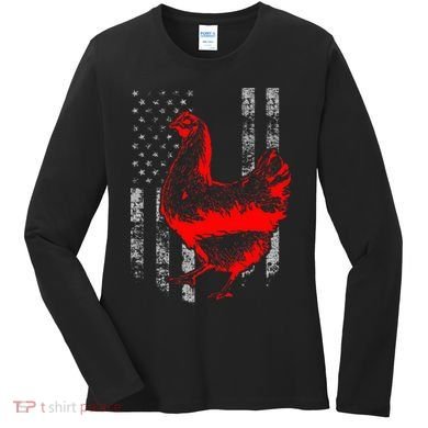 Chicken Farmer Cool Chicken Flag Women's Long Sleeve Shirt