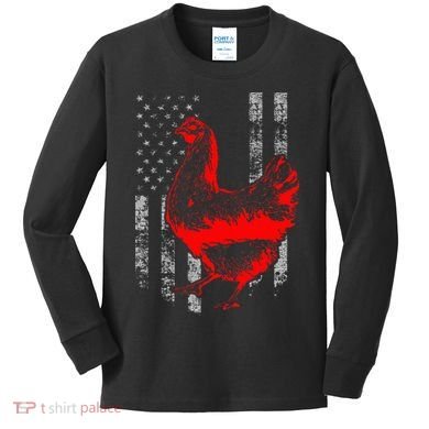 Chicken Farmer Cool Chicken Flag Kids Long Sleeve Shirt