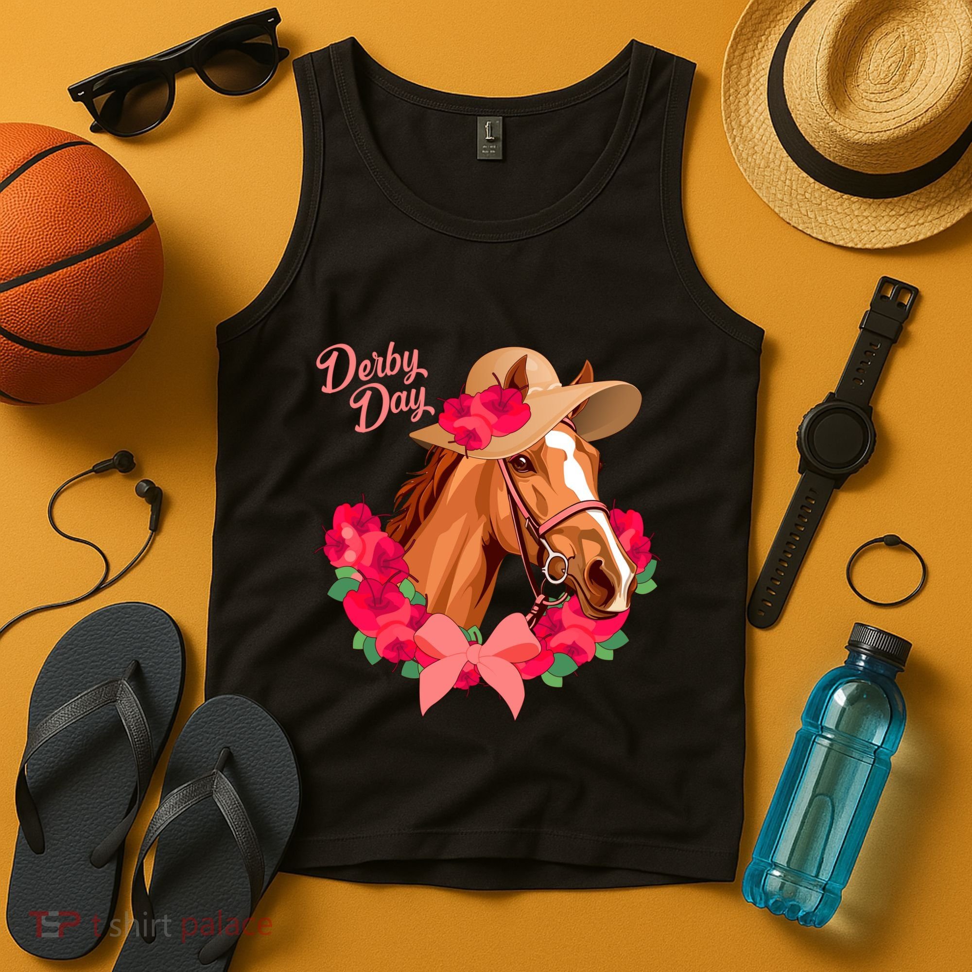 Cute Floral Derby Day Horse Tank Top