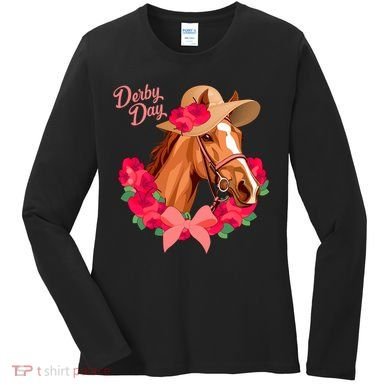 Cute Floral Derby Day Horse Women's Long Sleeve Shirt