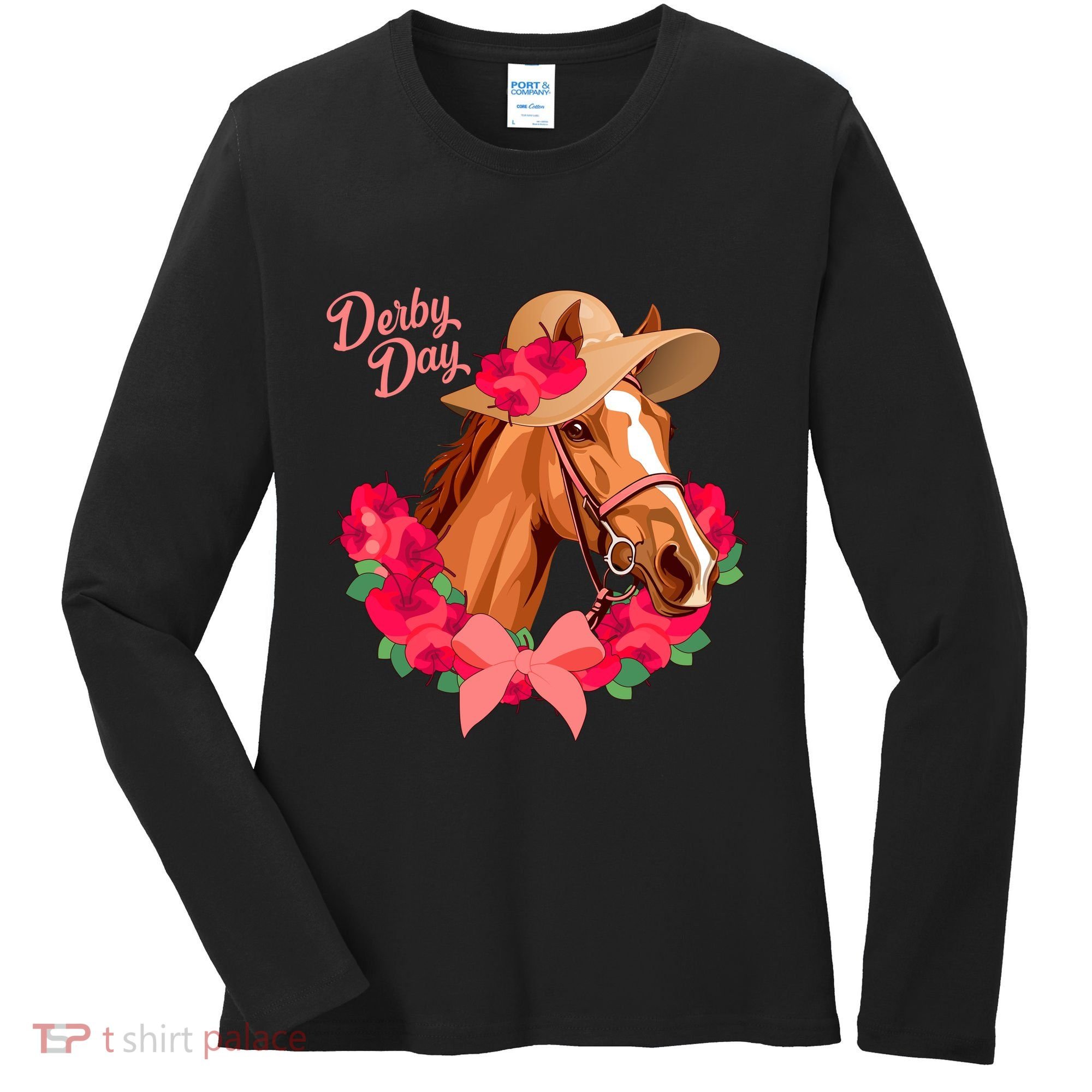 Cute Floral Derby Day Horse Women's Long Sleeve Shirt