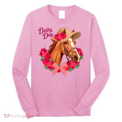 Cute Floral Derby Day Horse Long Sleeve Shirt