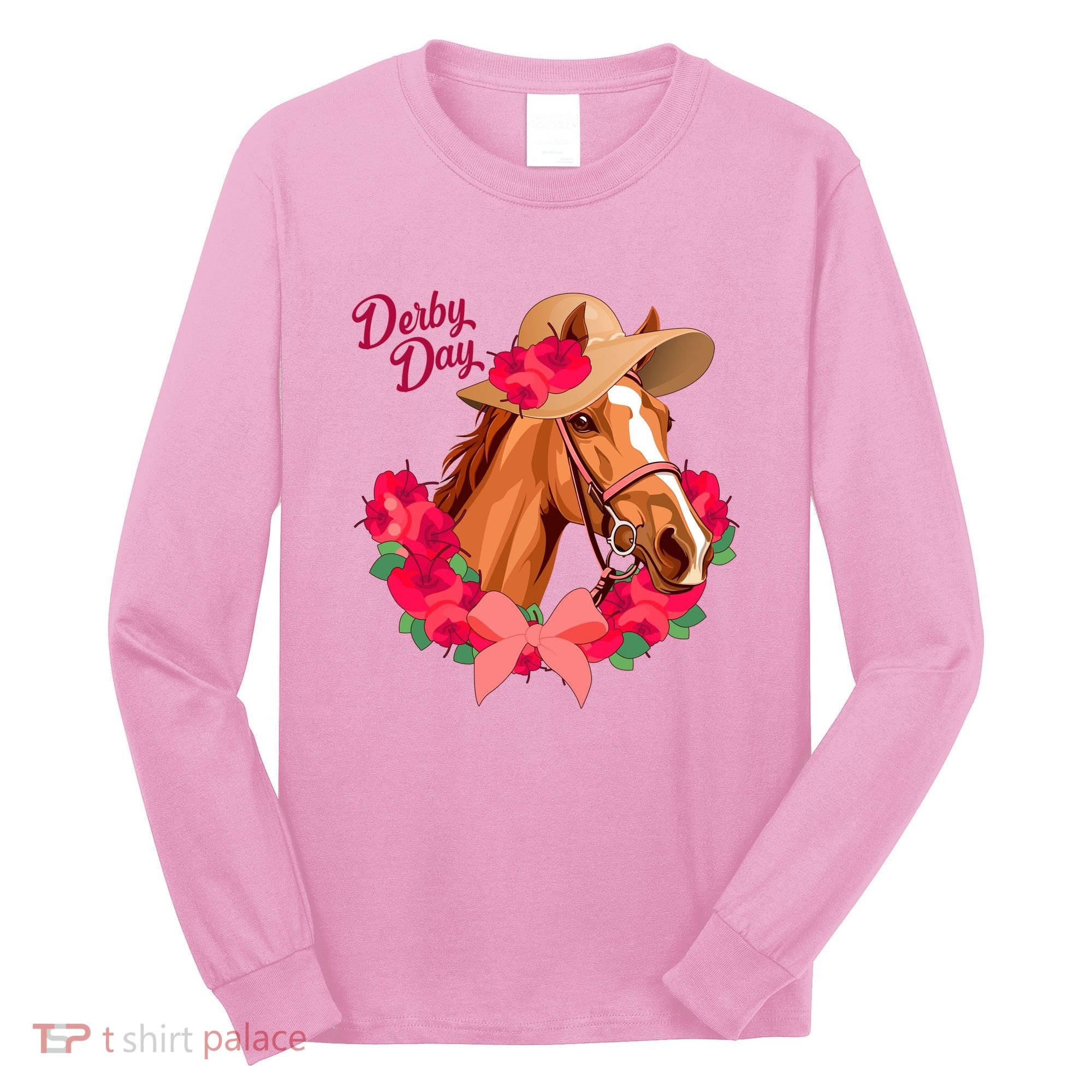 Cute Floral Derby Day Horse Long Sleeve Shirt