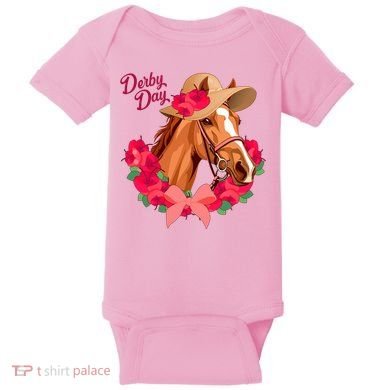 Cute Floral Derby Day Horse Baby Bodysuit