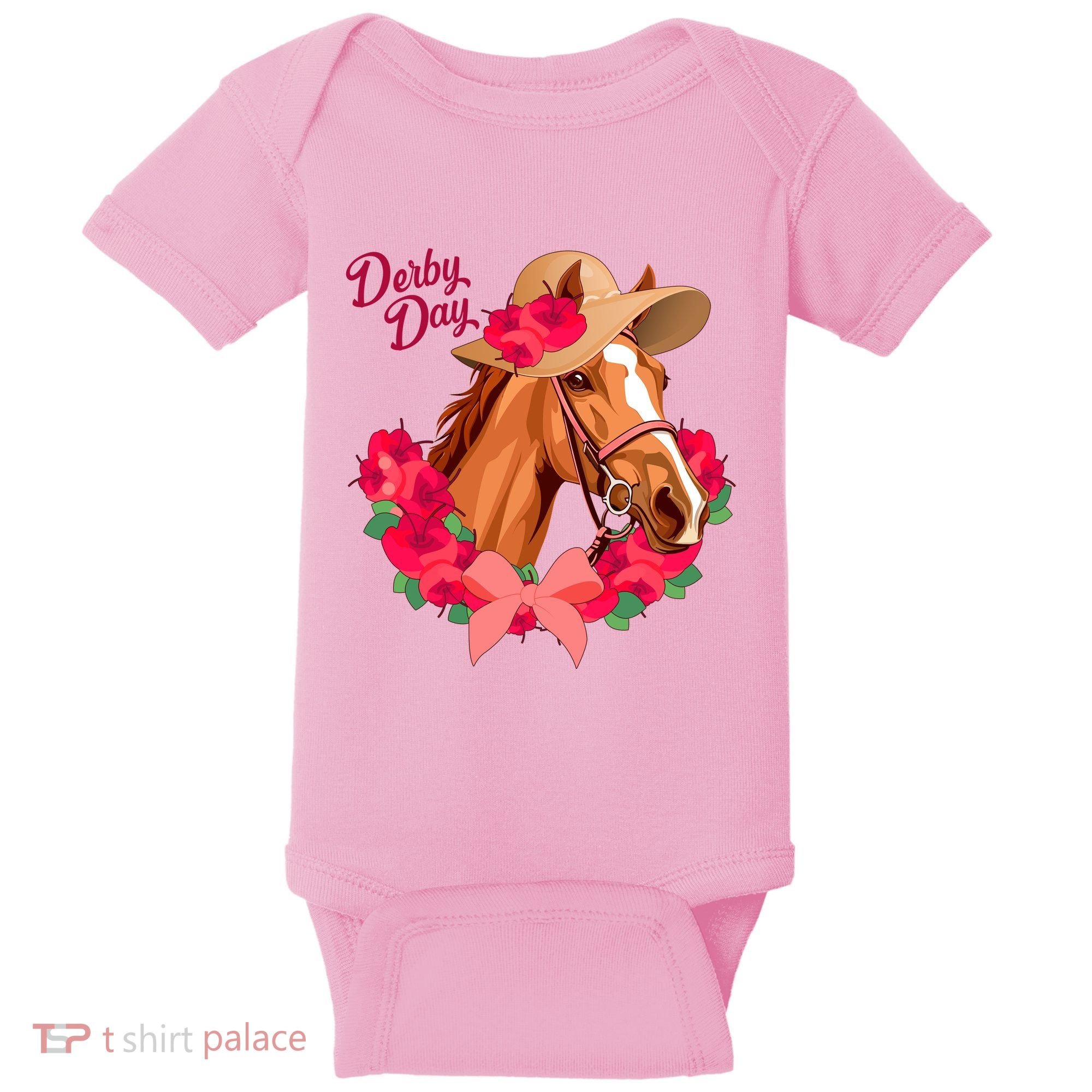 Cute Floral Derby Day Horse Baby Bodysuit