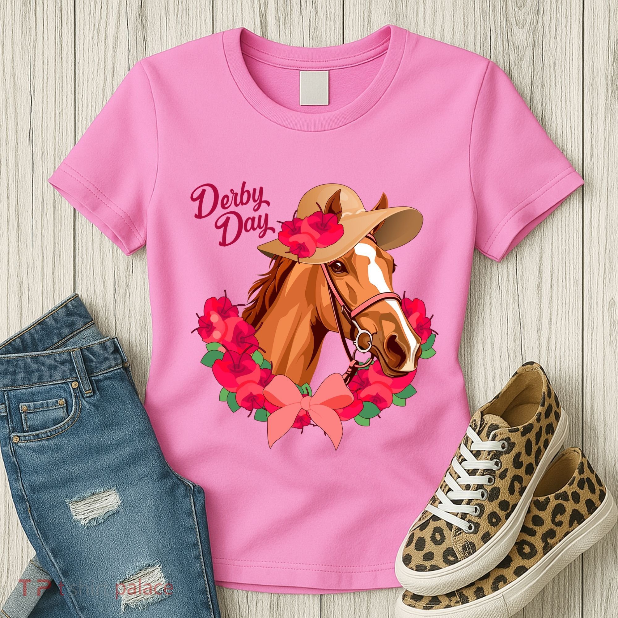Cute Floral Derby Day Horse Women's T-Shirt