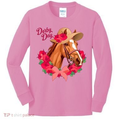 Cute Floral Derby Day Horse Kids Long Sleeve Shirt