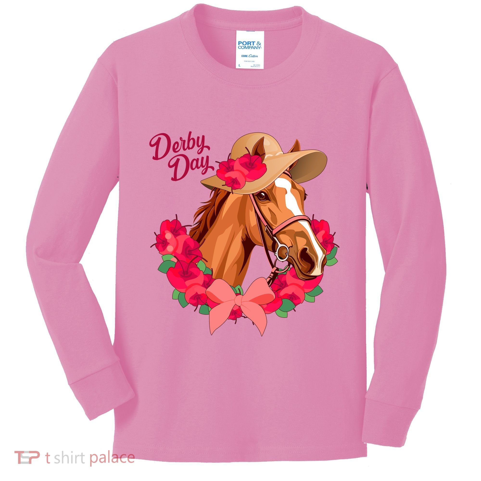 Cute Floral Derby Day Horse Kids Long Sleeve Shirt