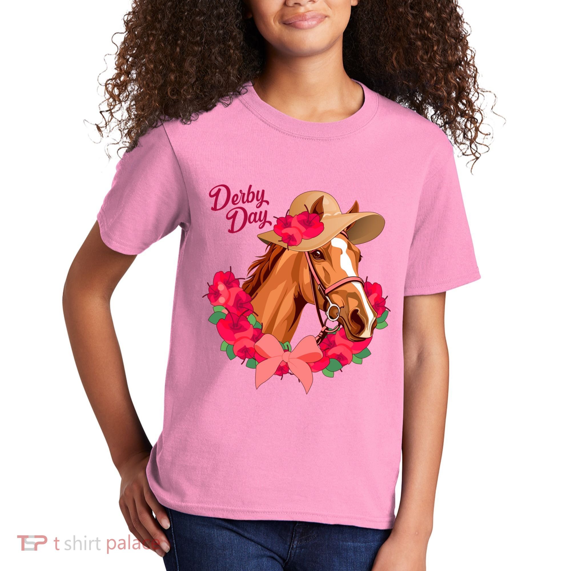 Cute Floral Derby Day Horse Kids T-Shirt