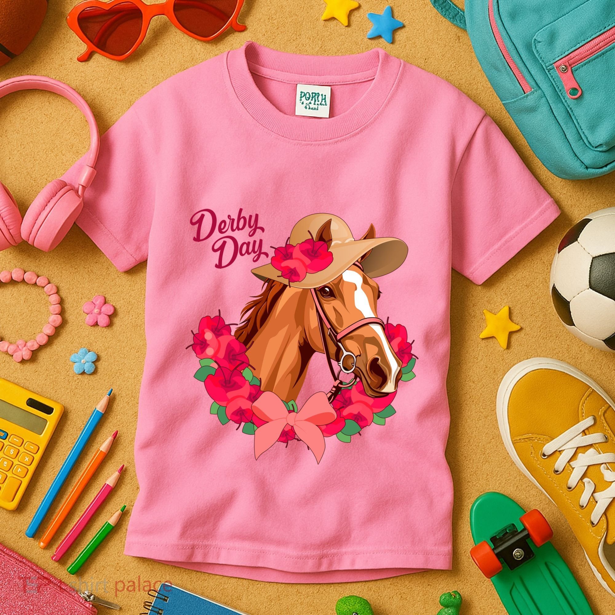 Cute Floral Derby Day Horse Kids T-Shirt