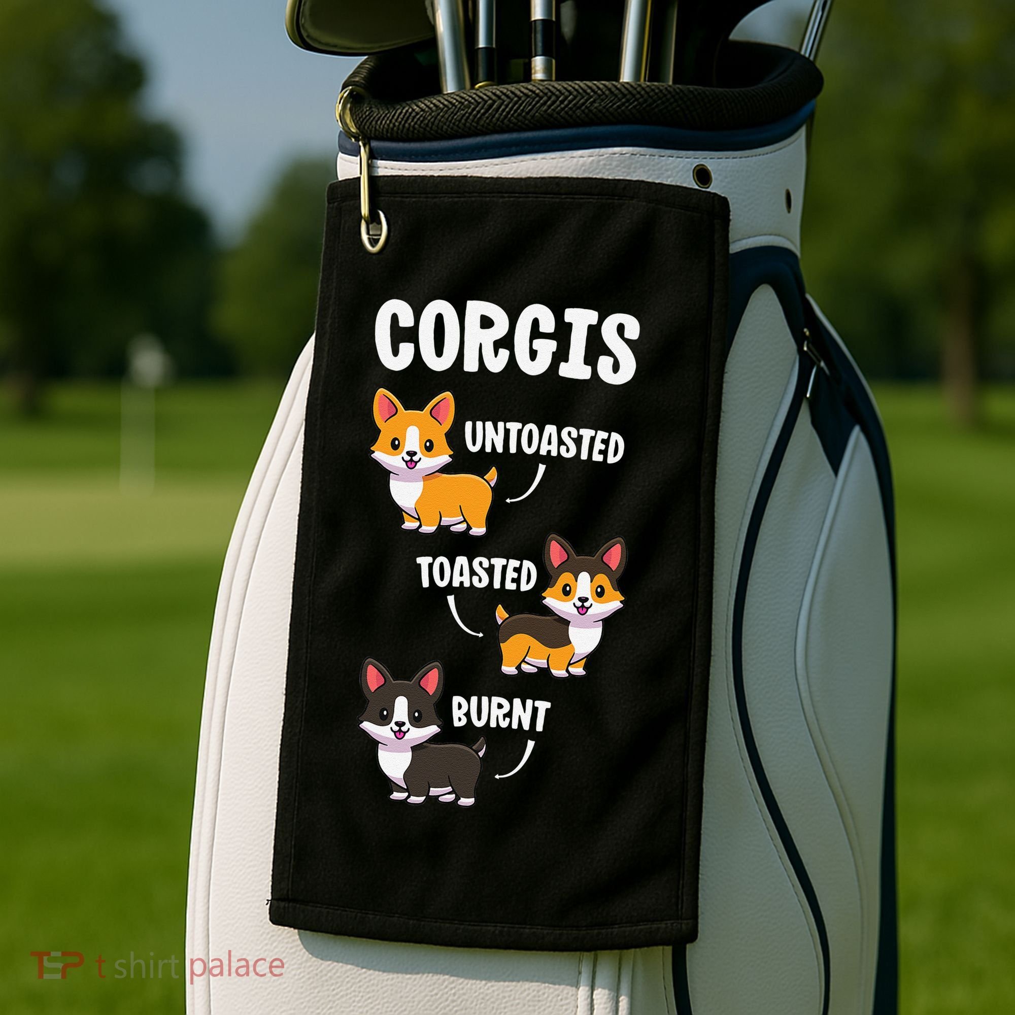 Corgi Funny Dog Lovers Gift Untoasted Toasted Burnt Golf Towel