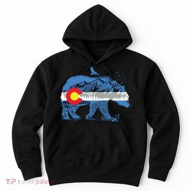 Colorado Flag Design Mountains And Bear Landscape Graphic Hoodie