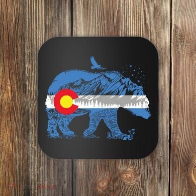 Colorado Flag Design Mountains And Bear Landscape Graphic Coaster