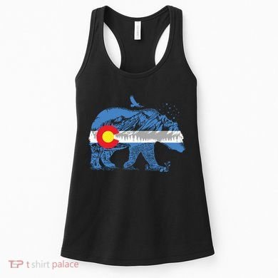 Colorado Flag Design Mountains And Bear Landscape Graphic Women's Tank Top