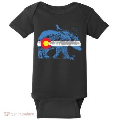 Colorado Flag Design Mountains And Bear Landscape Graphic Baby Bodysuit