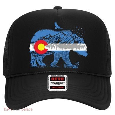 Colorado Flag Design Mountains And Bear Landscape Graphic Hat