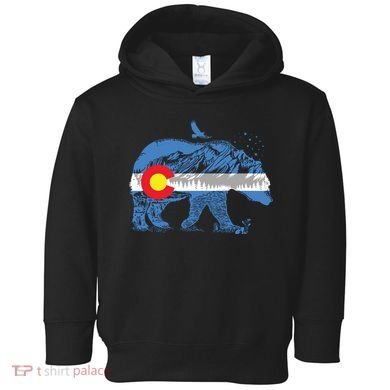 Colorado Flag Design Mountains And Bear Landscape Graphic Toddler Hoodie