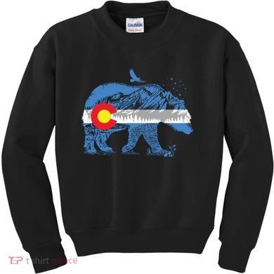 Colorado Flag Design Mountains And Bear Landscape Graphic Kids Sweatshirt
